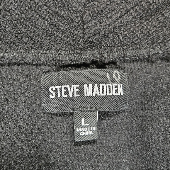 Steve Madden Black Slub Knit Open Cardigan Sweater Jacket Sz Large Shawl Collar - Picture 11 of 14